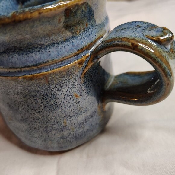 Artist Made Coffee Mug Ugly Face Blue Brown Heavily Glazed Folk Pottery Signed - Picture 5 of 16